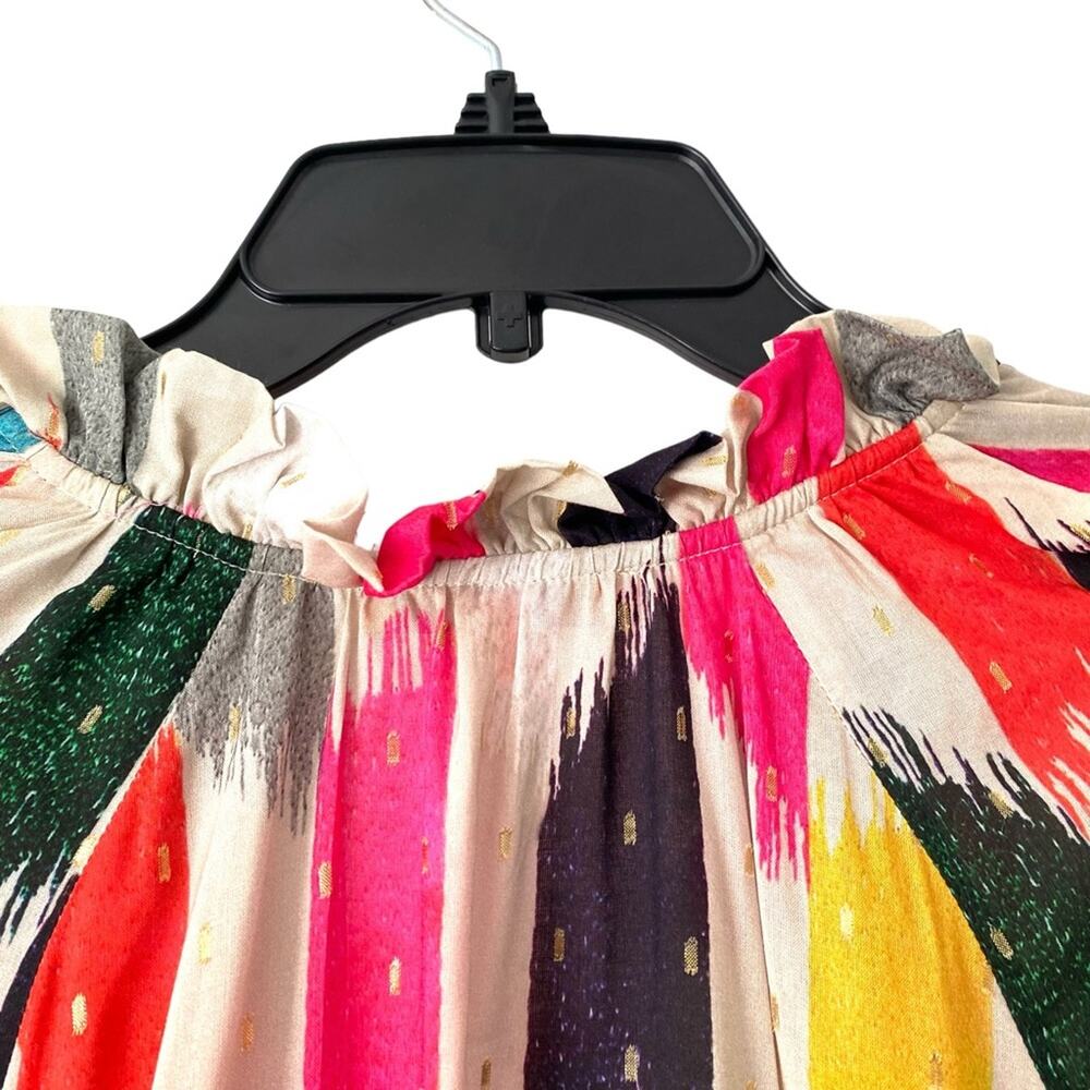 Vilagallo Velma Top Rainbow Brushstroke Gold Metallic Blouse NWTS size 44 US 12 - Picture 8 of 11